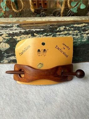 Stick Hair Clip Costa Rica Rosewood Barrette Exotic Wood New On Card Handmade